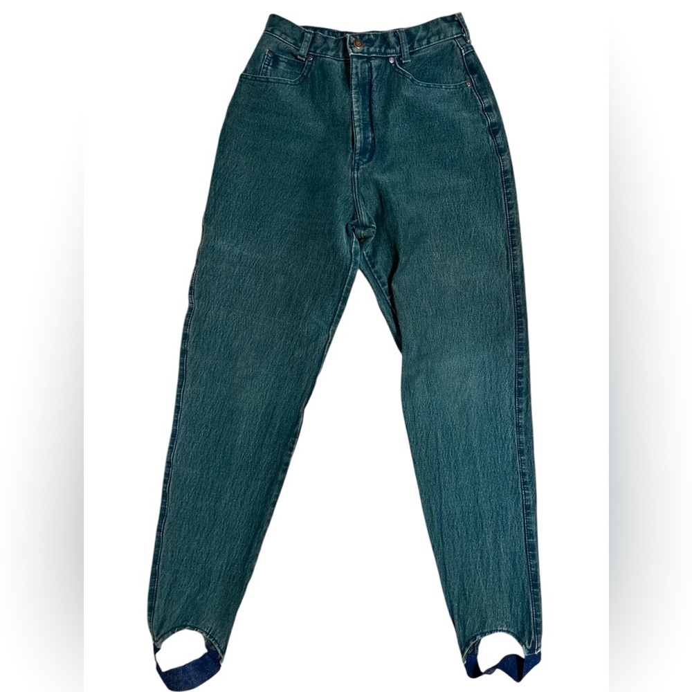 Vintage Seasons Jeans Wear Stirrup Pants Dark Green Wash High Rise Size 6